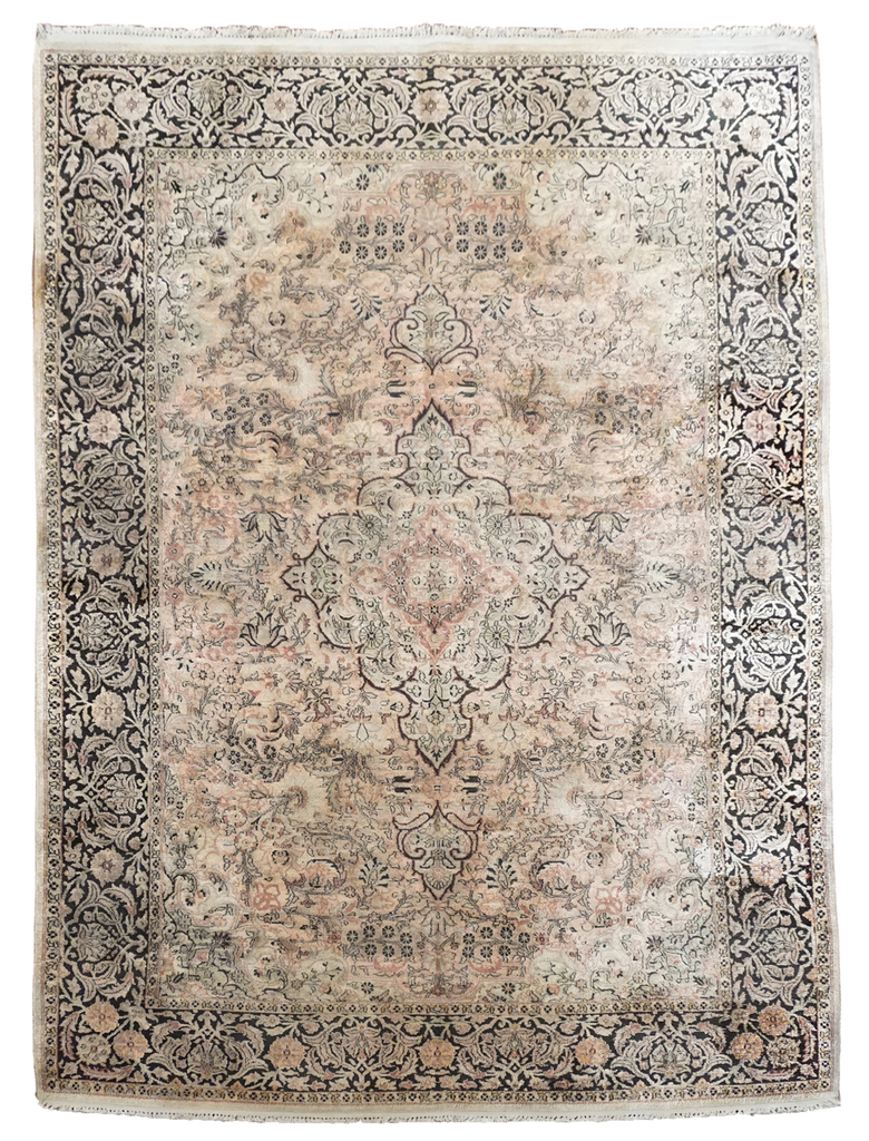 Kaya ♦︎14kgfピーチピンクドラゴンスケールカービングPT 6X9 Pink Vintage Silk Kashmir Rug, Circa 1970 – Kalili Rugs