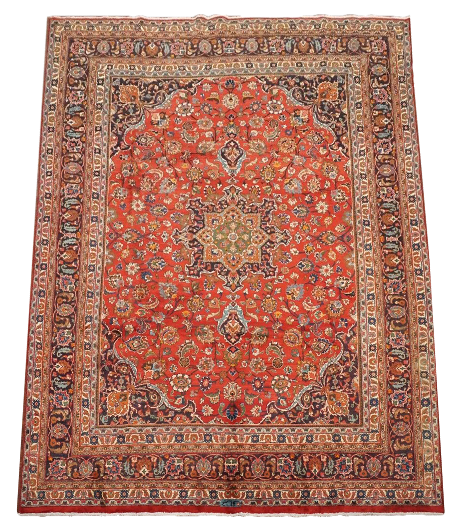 10X13 Signed Red Persian Mashad Rug, circa 1940 – Kalili Rugs